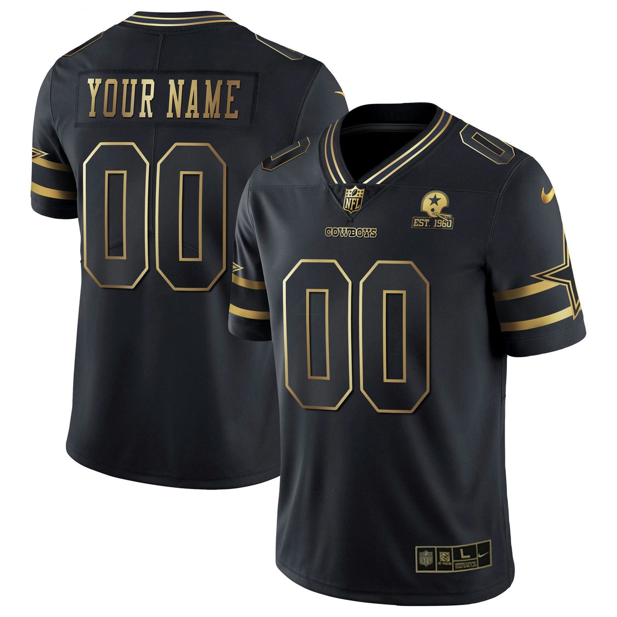 Jersey NFL Black Gold & Black Silver Custom Name and Number