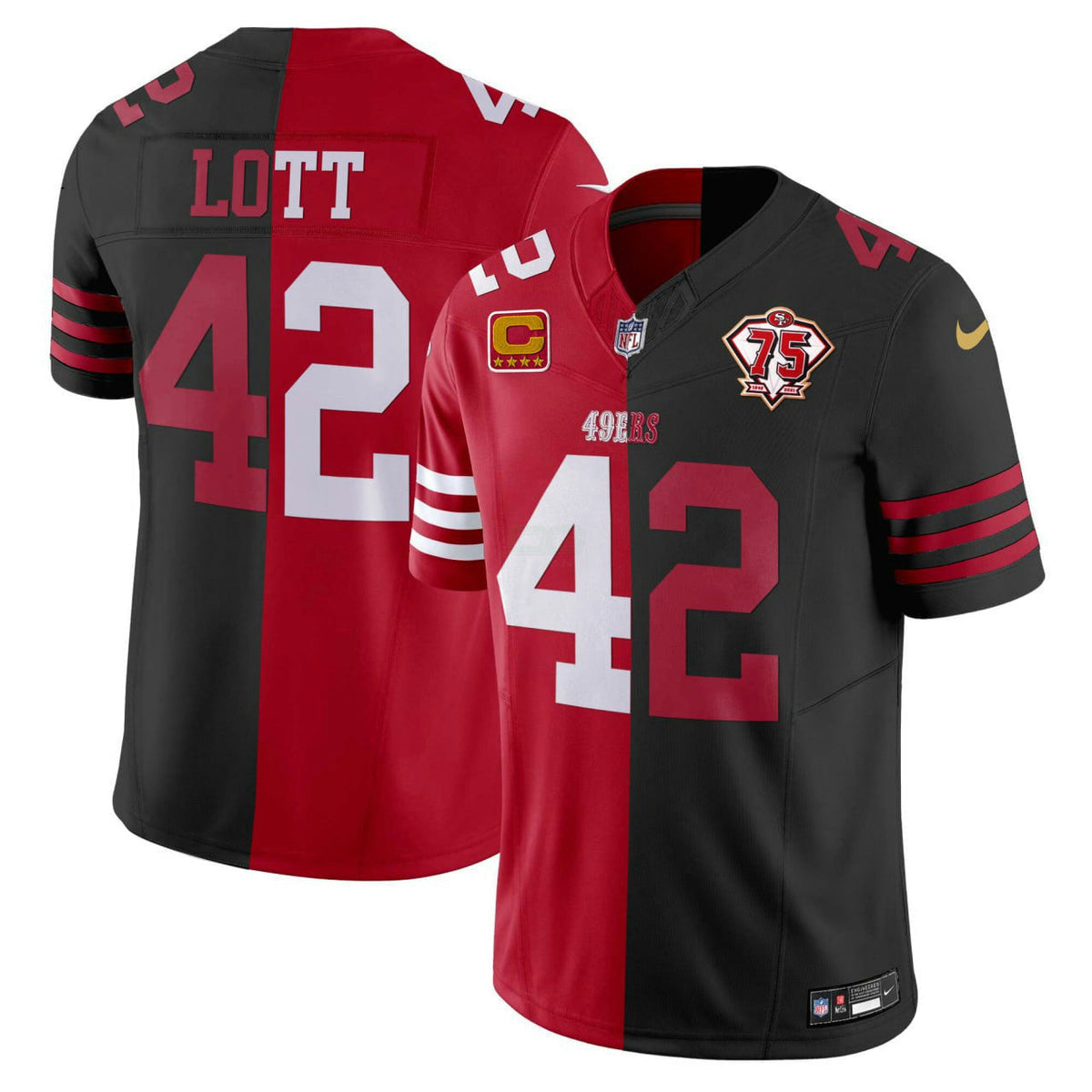 NFL Ronnie Lott San Francisco Split Red Black Jersey - Ronnie Lott