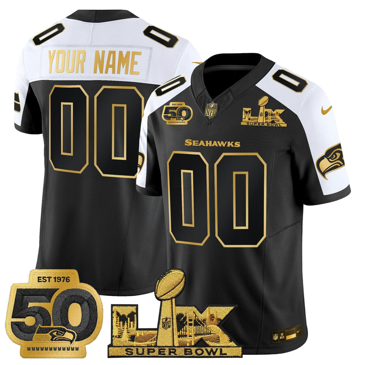NFL Seattle “Super Bowl LX & 50th Patch” Gold Vapor Limited Jersey