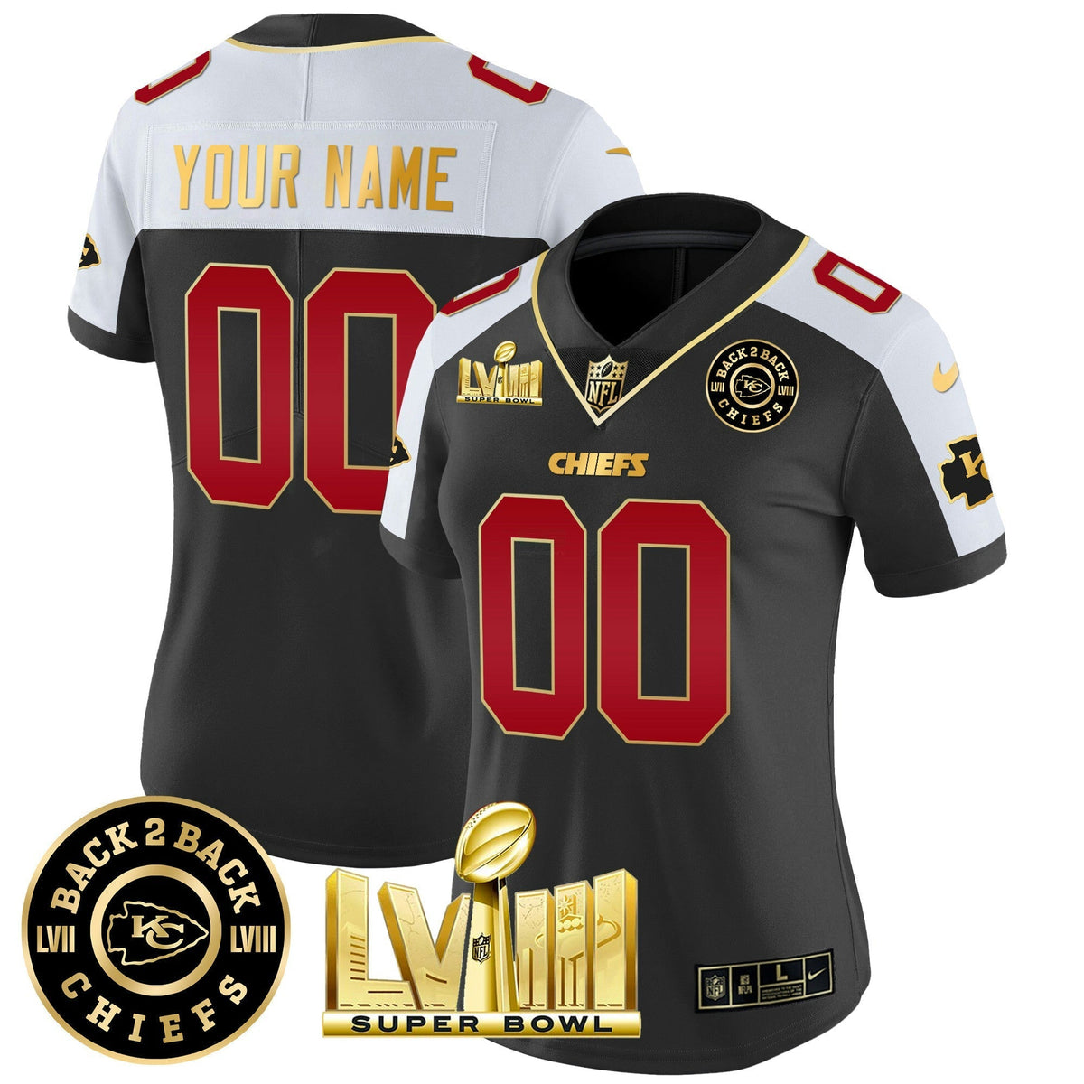 NFL Super Bowl LVIII & Back 2 Back Gold Patch Vapor Jersey V3