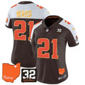 NFL Women’s #32 Jim Brown Memorial & Home Patch Gold Trim Jersey