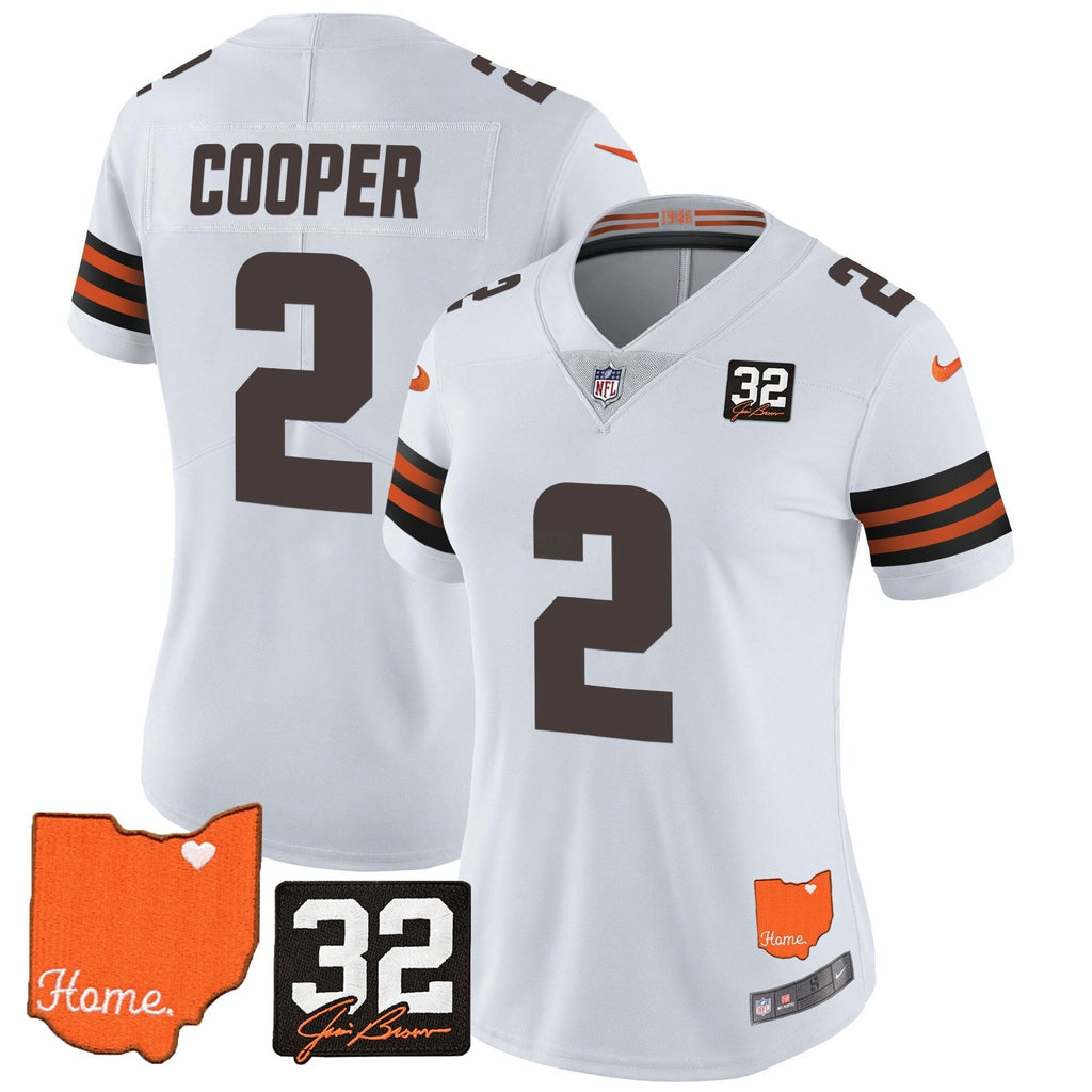 NFL Women’s #32 Jim Brown Memorial & Home Patch Vapor Limited Jersey