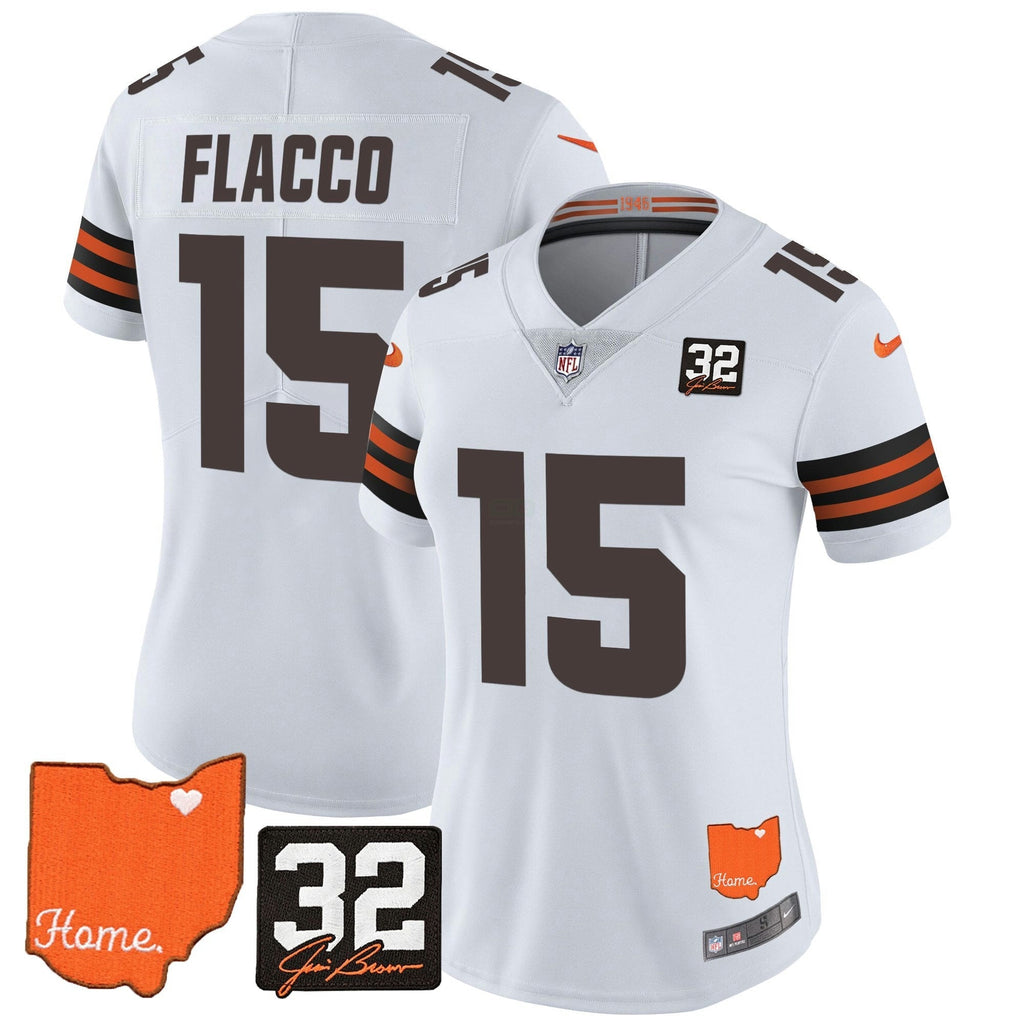 NFL Women’s #32 Jim Brown Memorial & Home Patch Vapor Limited Jersey
