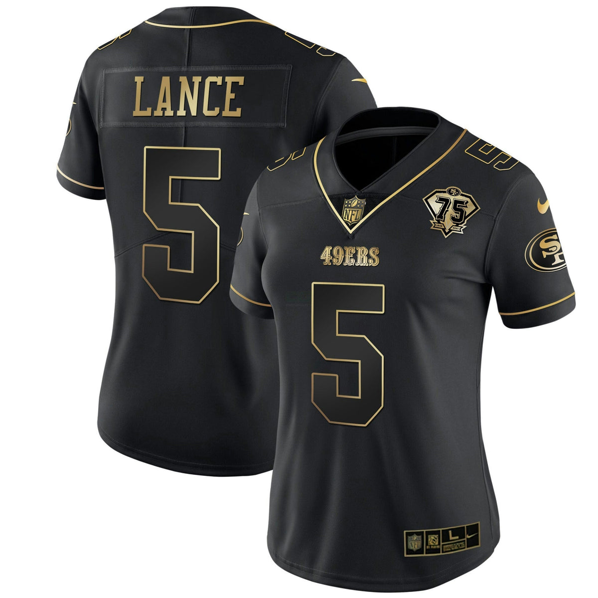 Jersey NFL Women’s 75th Anniversary Patch White Gold & Black Gold