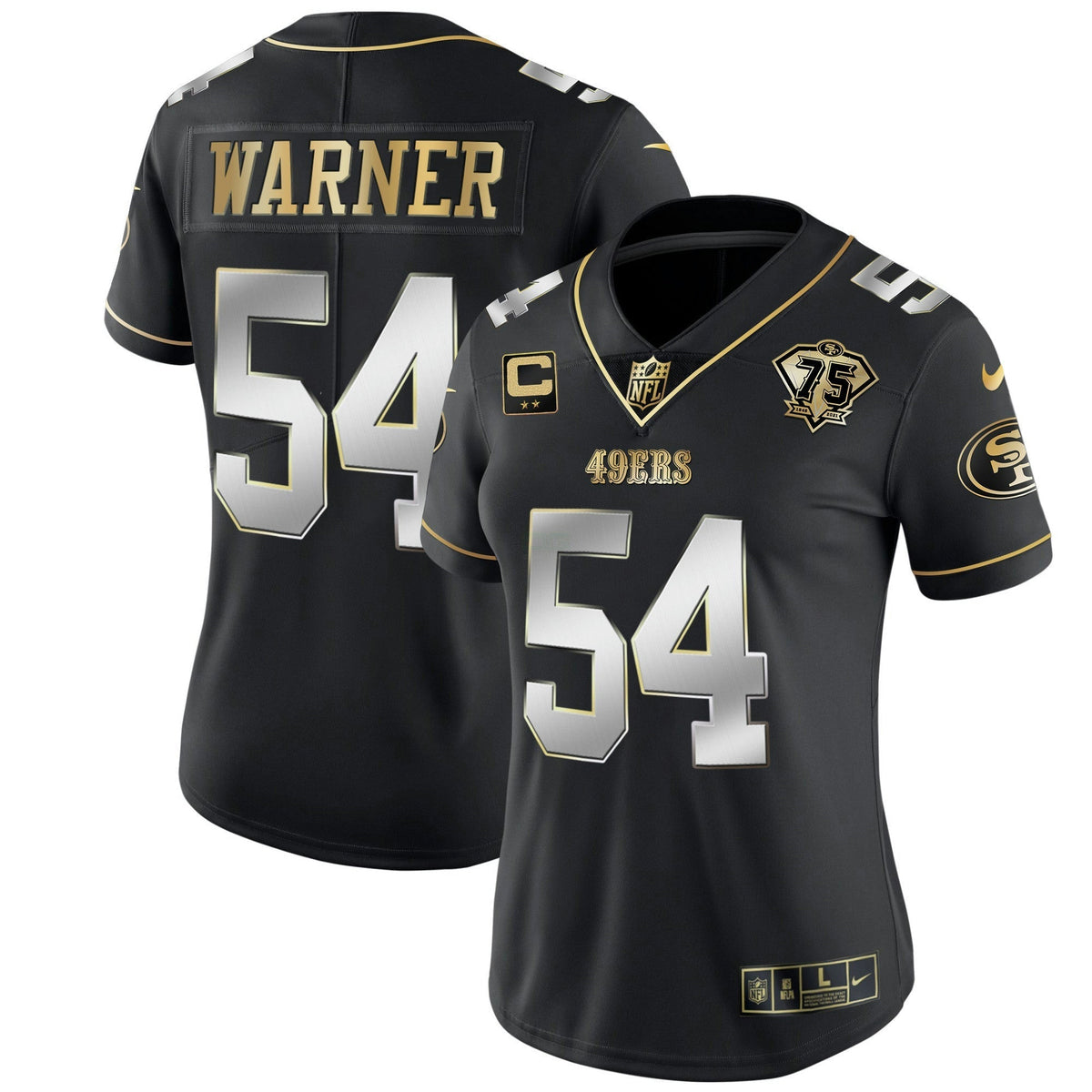 Jersey NFL Women’s 75th Anniversary Patch White Gold & Black Gold