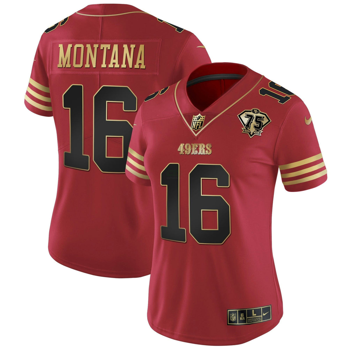 Jersey NFL Women’s 75th Anniversary Patch Vapor Black Red Gold Limited - Black Red
