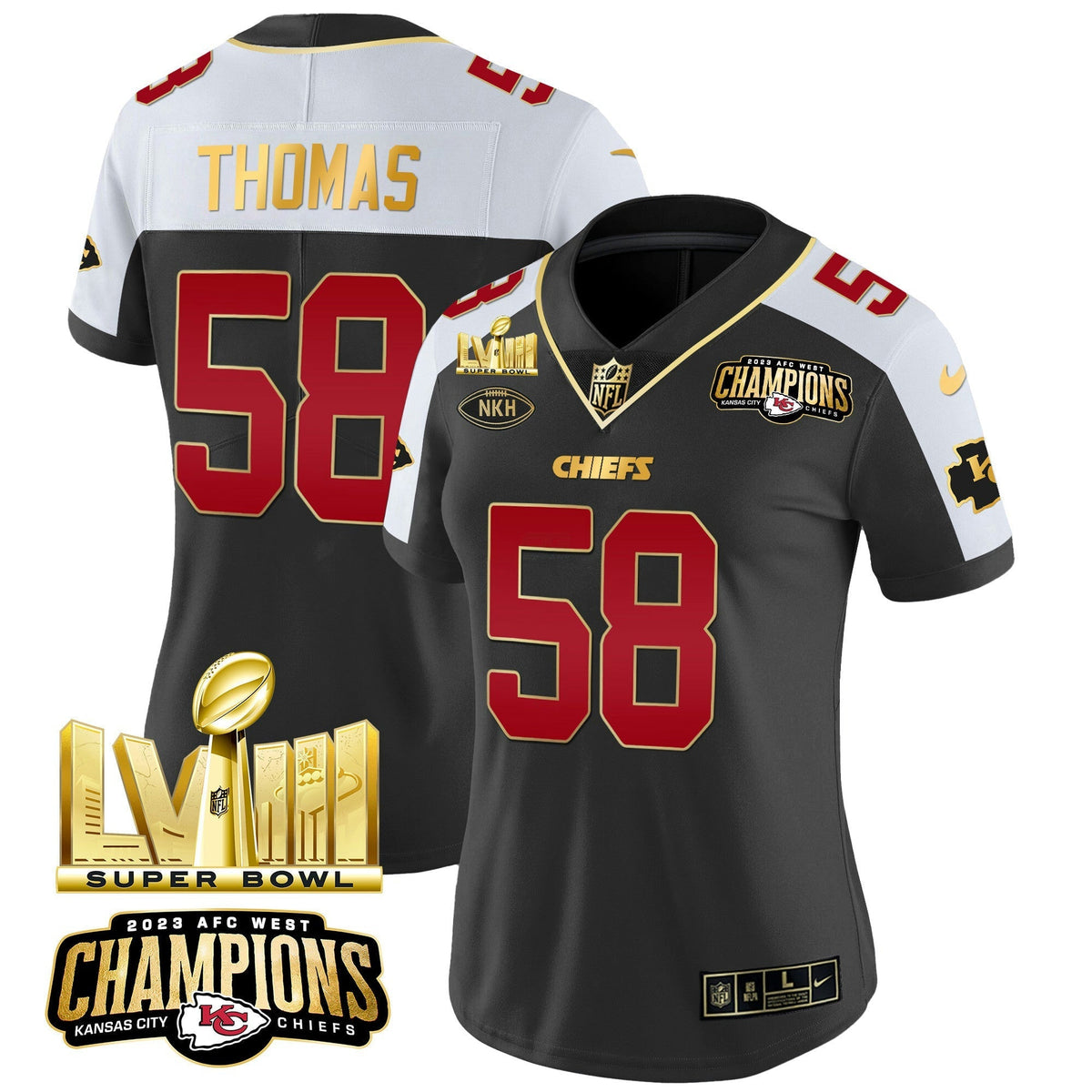 NFL Women’s AFC West Champions & Super Bowl LVIII Gold Patch Vapor Jersey