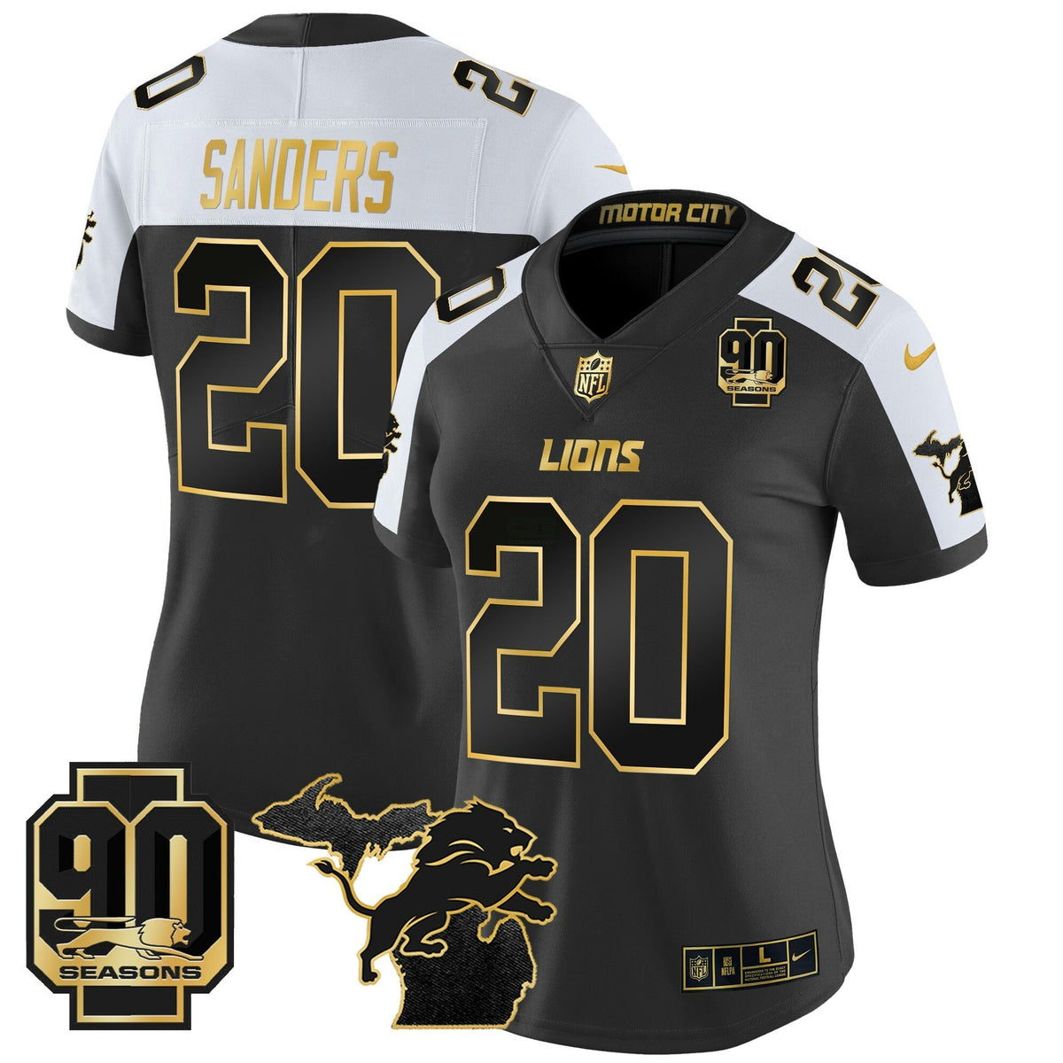 NFL Women’s Detroit 2024 Michigan & 90th Year Patch Gold Vapor Limited Jersey