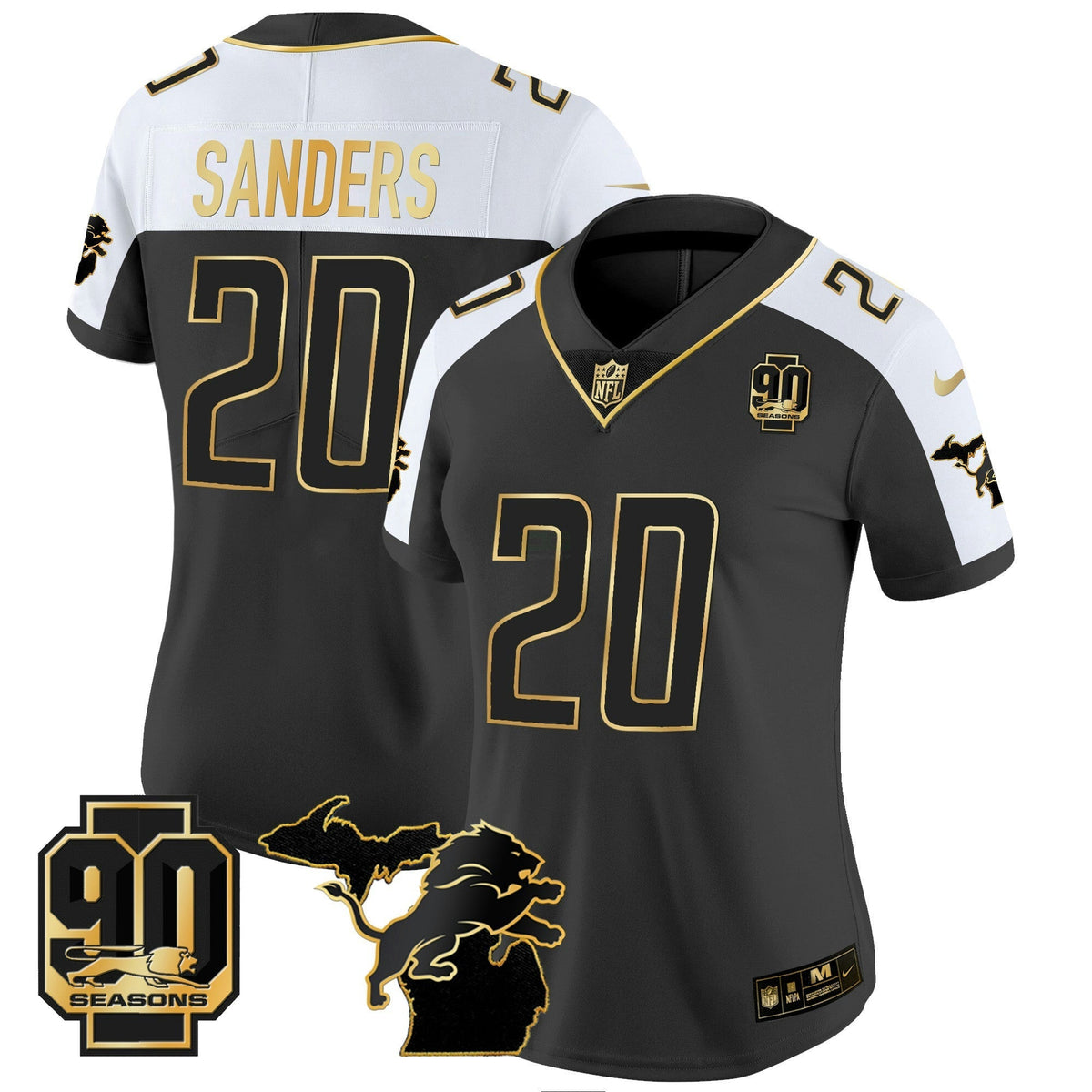 NFL Women’s Detroit 90th Year & Michigan Patch Gold Vapor Jersey