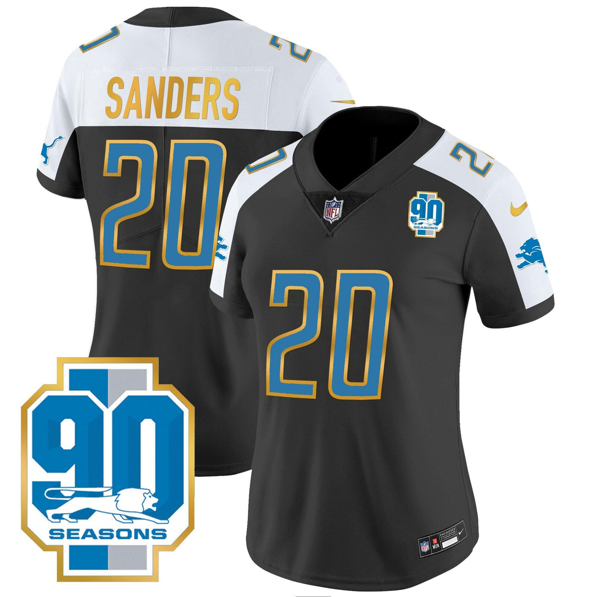NFL Women’s Detroit 90th Year Patch Gold Trim Jersey