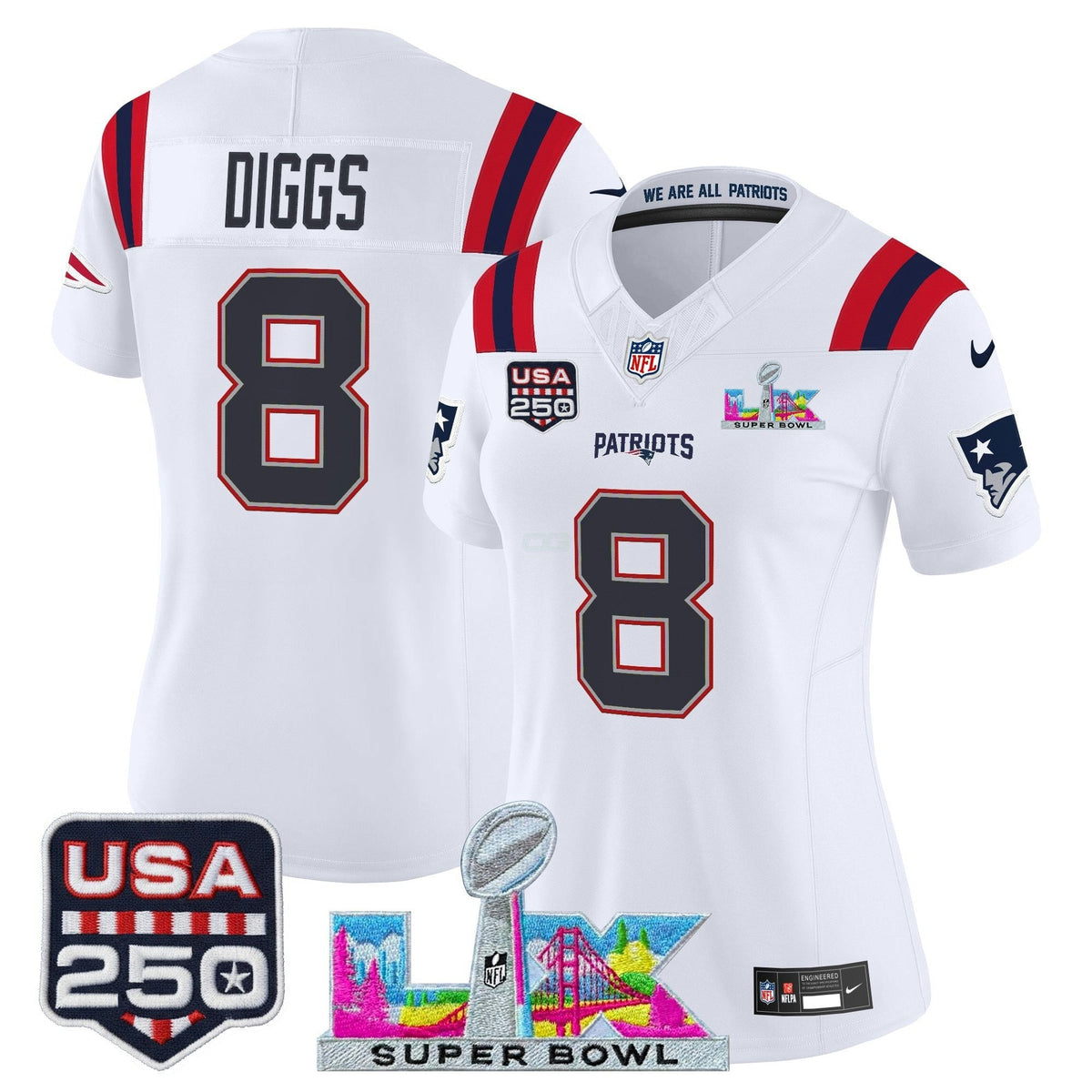NFL Women’s New England “Super Bowl LX & United States 250th Anniversary Patch” Vapor Limited Jersey