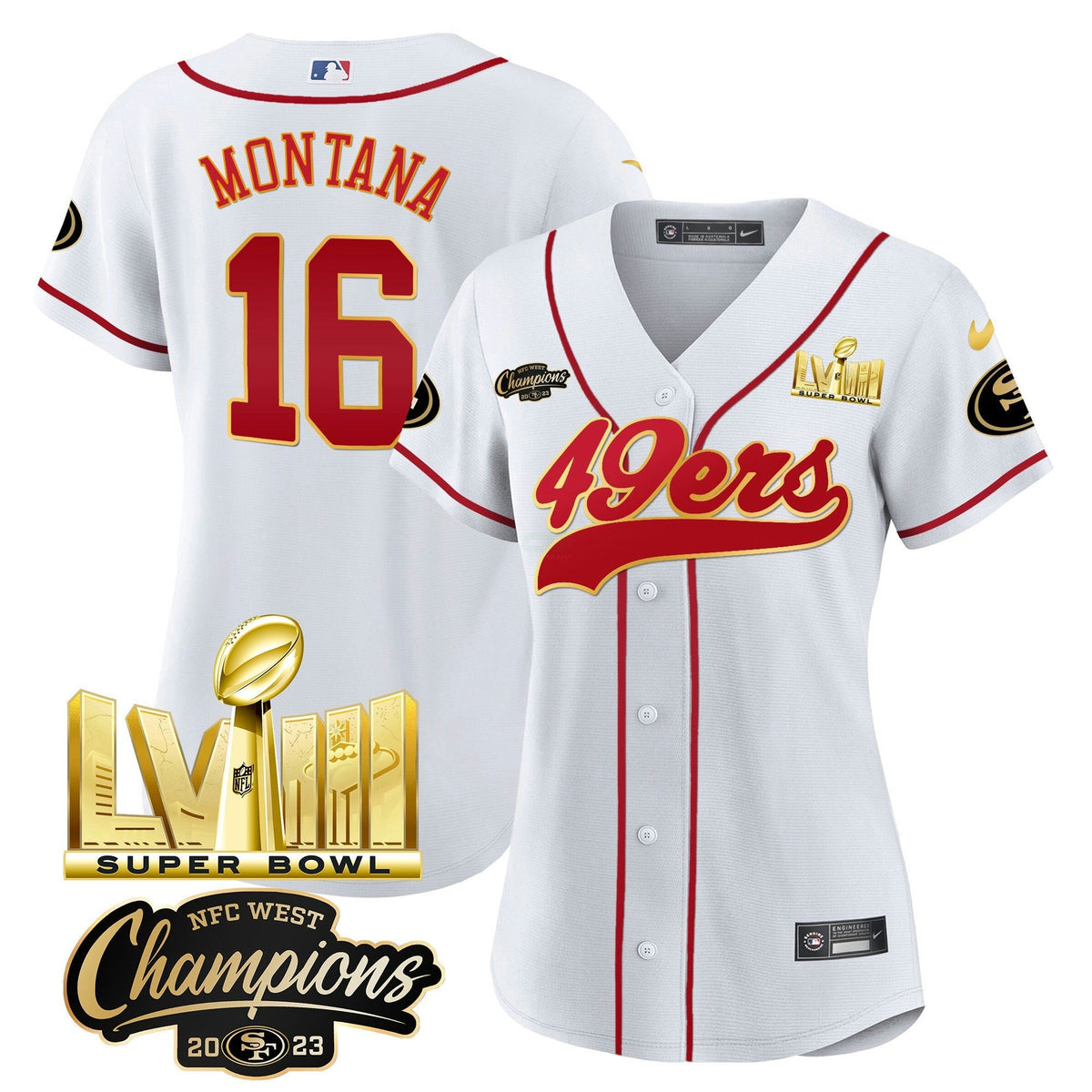 NFL Women’s NFC West Champions & Super Bowl LVIII Gold Patch Jersey