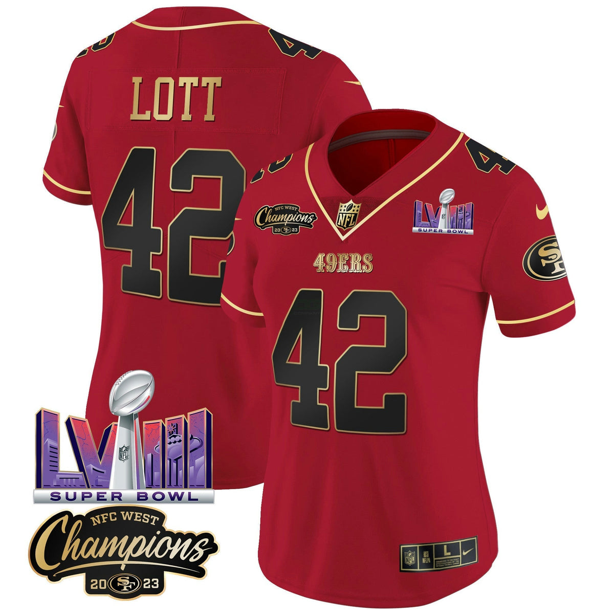 NFL Women’s NFC West Champions & Super Bowl LVIII Patch Vapor Jersey V2