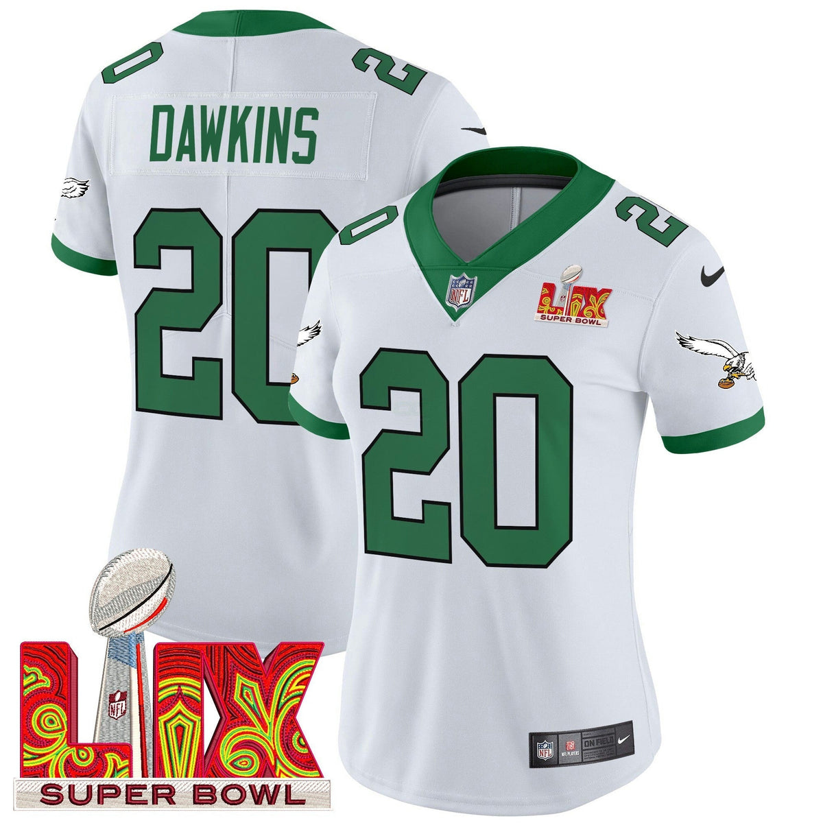 NFL Women’s Philadelphia Kelly Green Super Bowl LIX Patch Vapor Limited Jersey