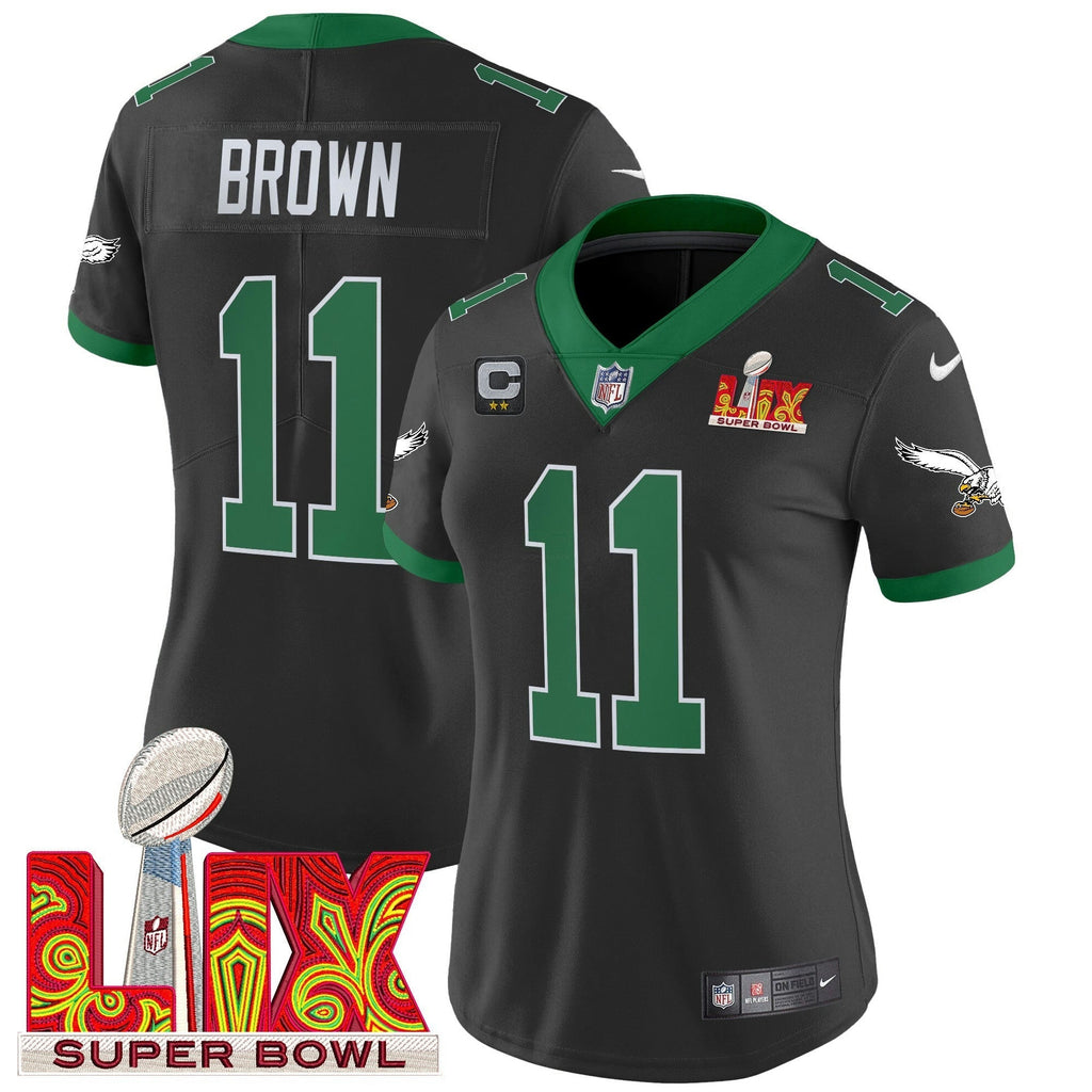 NFL Women’s Philadelphia Kelly Green Super Bowl LIX Patch Vapor Limited Jersey