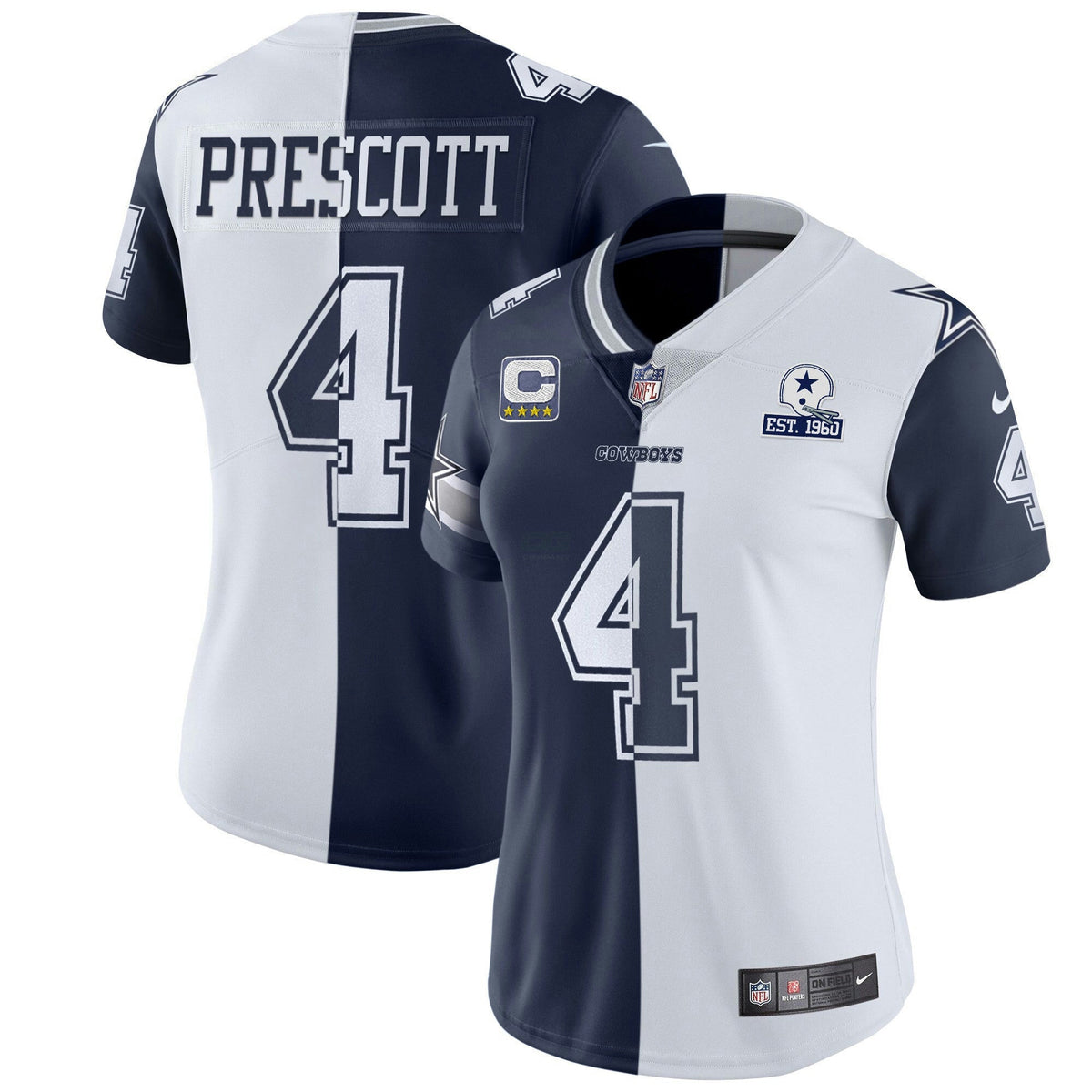 Jersey NFL Women’s Split White Navy Blue Est 1960 Patch - Split