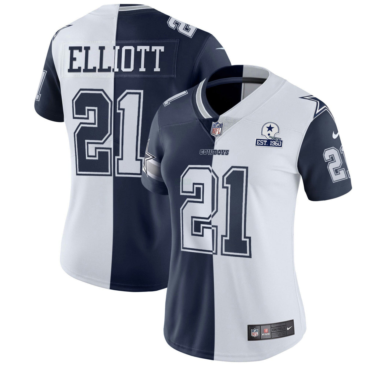 Jersey NFL Women’s Split White Navy Blue Est 1960 Patch - Split