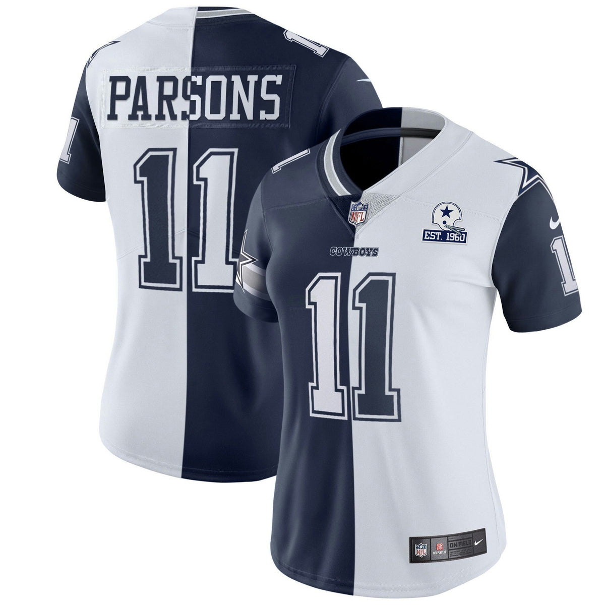 Jersey NFL Women’s Split White Navy Blue Est 1960 Patch - Split