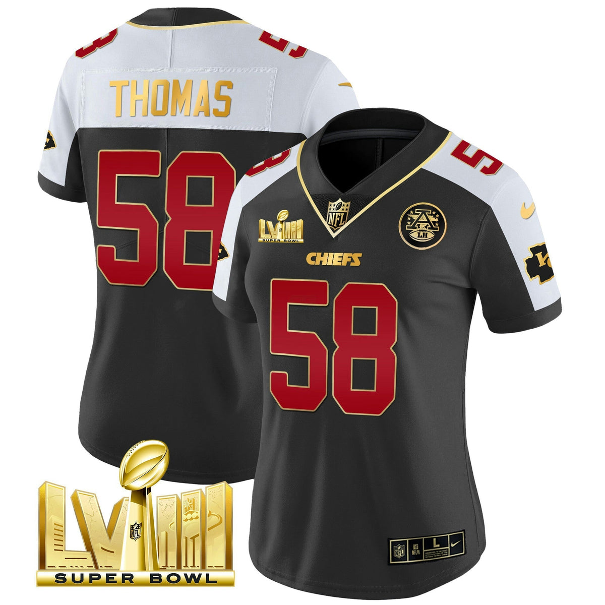 NFL Kansas City Chiefs Women’s Super Bowl LVIII Gold Patch Vapor Jersey