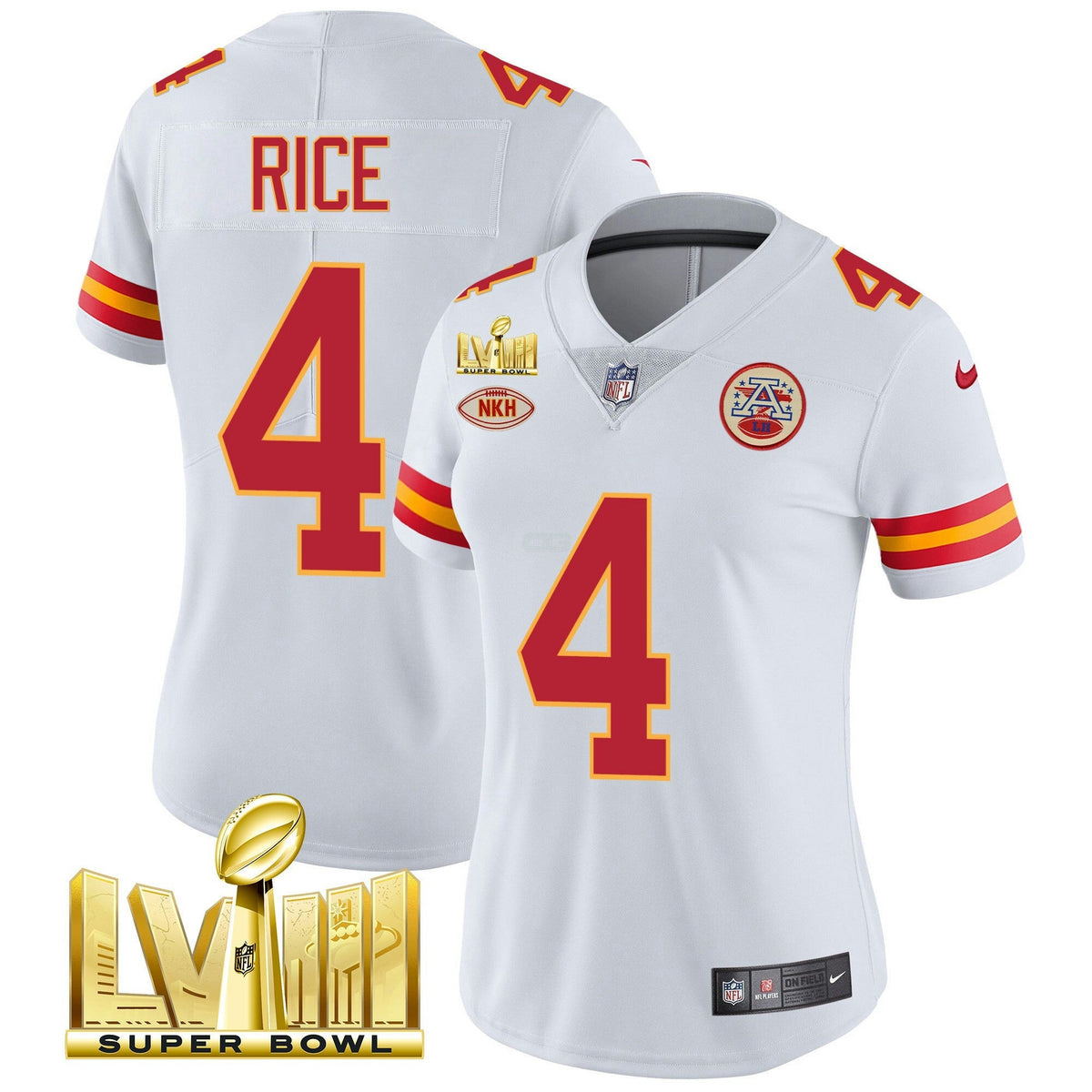 NFL Kansas City Chiefs Women’s Super Bowl LVIII Gold Patch Vapor Jersey V2