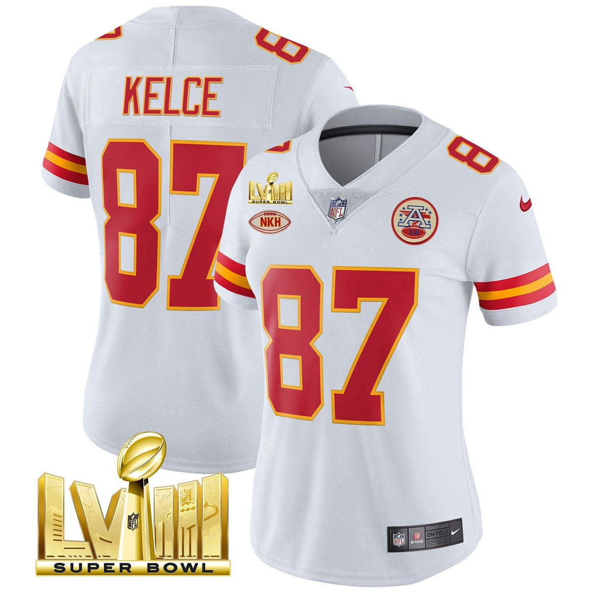 NFL Kansas City Chiefs Women’s Super Bowl LVIII Gold Patch Vapor Jersey V2