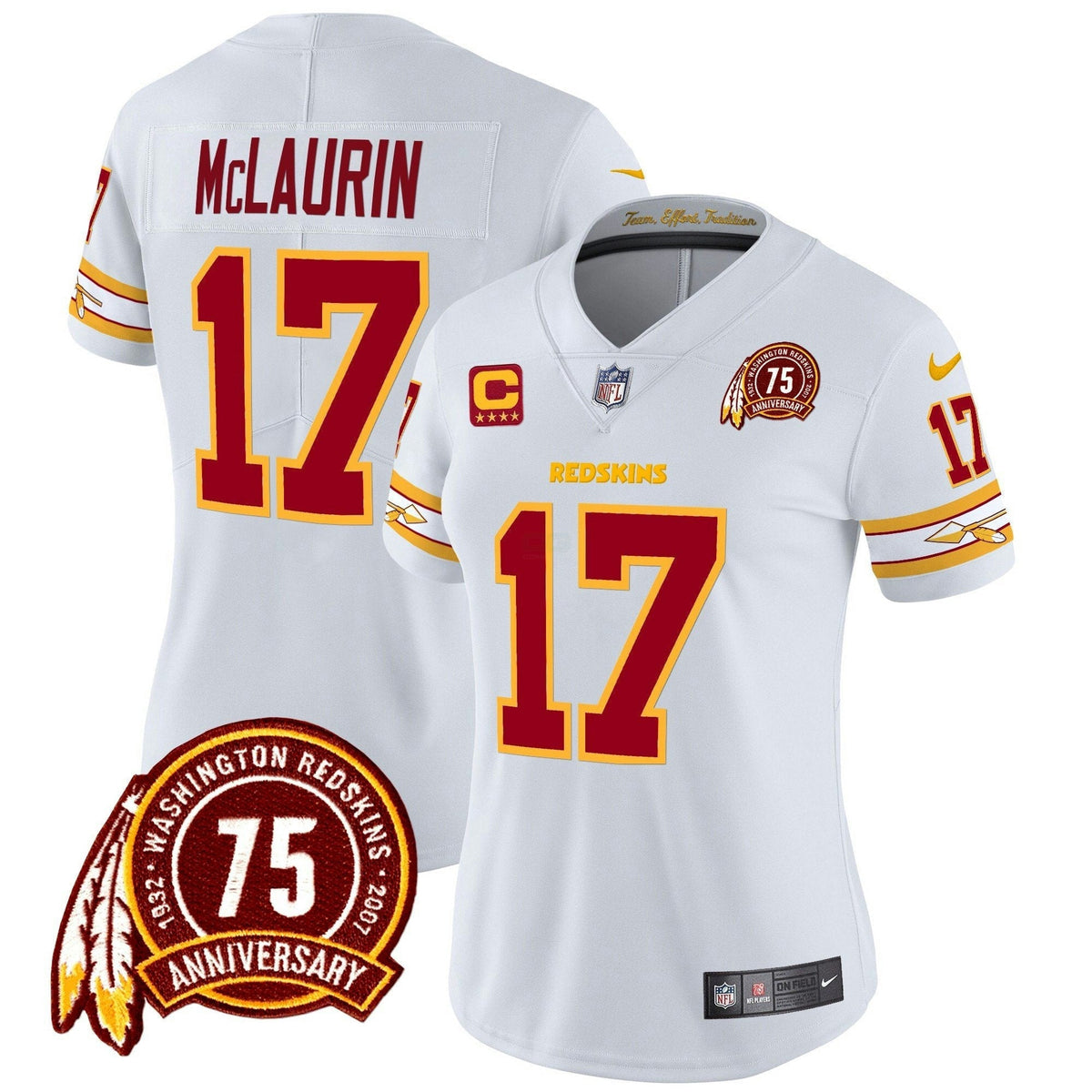 NFL Washington Commanders Women’s Washington Redskins 75th Patch Vapor Limited Jersey