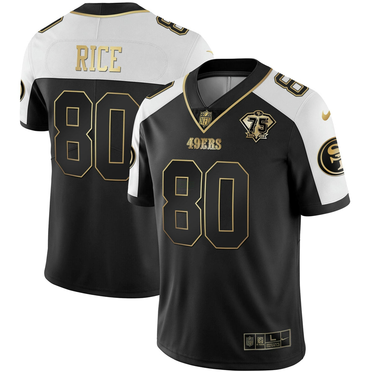 Jersey NFL Youth’s 75th Anniversary Patch White Gold & Black Gold
